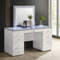 FM72000WH-V 2 pc Stoholm white high gloss finish wood bedroom vanity make up set LED lighted mirror glass top vanity