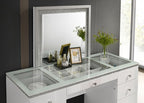 FM72000WH-V 2 pc Stoholm white high gloss finish wood bedroom vanity make up set LED lighted mirror glass top vanity