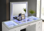 FM72000WH-V 2 pc Stoholm white high gloss finish wood bedroom vanity make up set LED lighted mirror glass top vanity