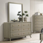 FM72002GY-U-4PC 4 pc Rainier light grey wood grain finish wood mid century modern upholstered LED headboard queen bedroom set