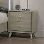 FM72002GY-U-4PC 4 pc Rainier light grey wood grain finish wood mid century modern upholstered LED headboard queen bedroom set