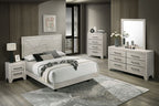 FM72003LG-4PC 4 pc Dubuque light grey wood grain finish wood geometric design headboard queen bedroom set