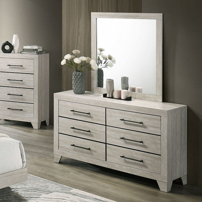 FM72003LG-4PC 4 pc Dubuque light grey wood grain finish wood geometric design headboard queen bedroom set