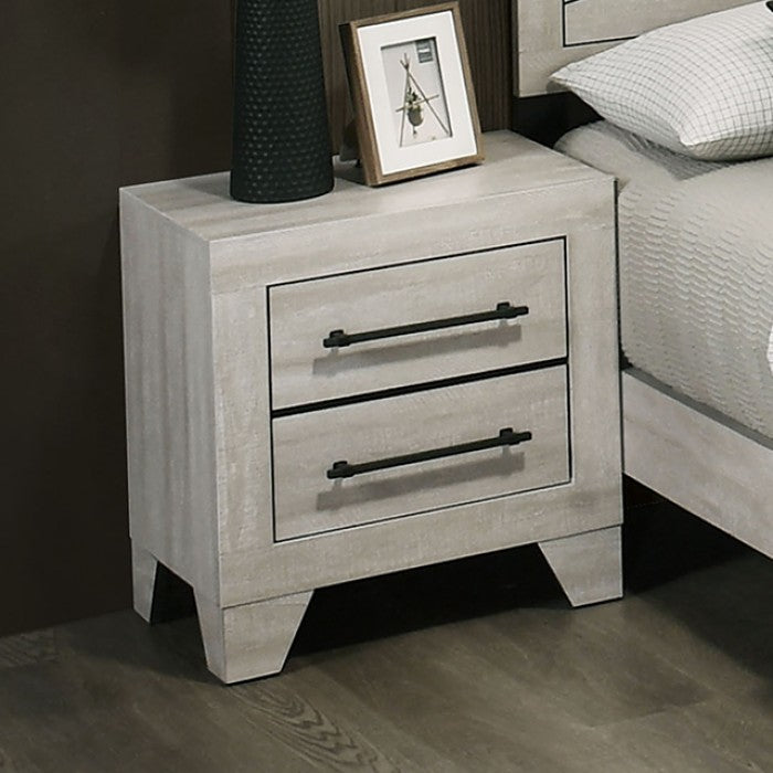 FM72003LG-4PC 4 pc Dubuque light grey wood grain finish wood geometric design headboard queen bedroom set