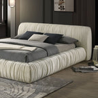 FM72006IV Palmdale ivory pleated fabric low rise platform queen bed frame mattress ready