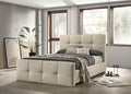 FM72007BG Merced beige linen like fabric with biscuit button tufting queen bed frame mattress ready