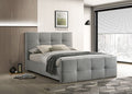FM72007LG Merced light grey linen like fabric with biscuit button tufting queen bed frame mattress ready