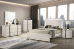 FM7200WH-4PC 4 pc Horten white wash finish wood LED headboard modern queen bedroom set