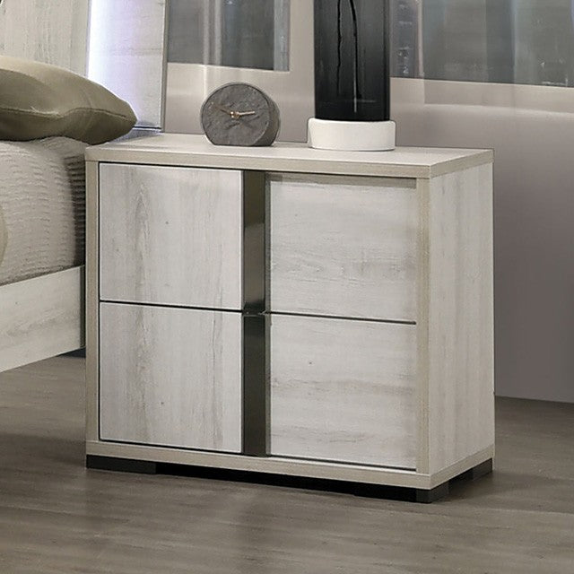 FM7200WH-N Horten white wash finish wood 2 drawer nightstand vertical handles