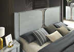 FM72011LG-4PC 4 pc set Cleburne light grey finish wood faux marble trim queen bedroom set LED lighted accents