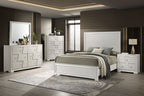 FM72012WH 4 pc Holsted white finish wood textured trapezoid design front panels queen bedroom set