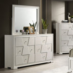 FM72012WH 4 pc Holsted white finish wood textured trapezoid design front panels queen bedroom set