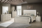 FM72013LG 4 pc Farsund dusty grey finish wood curved edges LED lighting queen bedroom set
