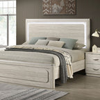 FM72013LG 4 pc Farsund dusty grey finish wood curved edges LED lighting queen bedroom set