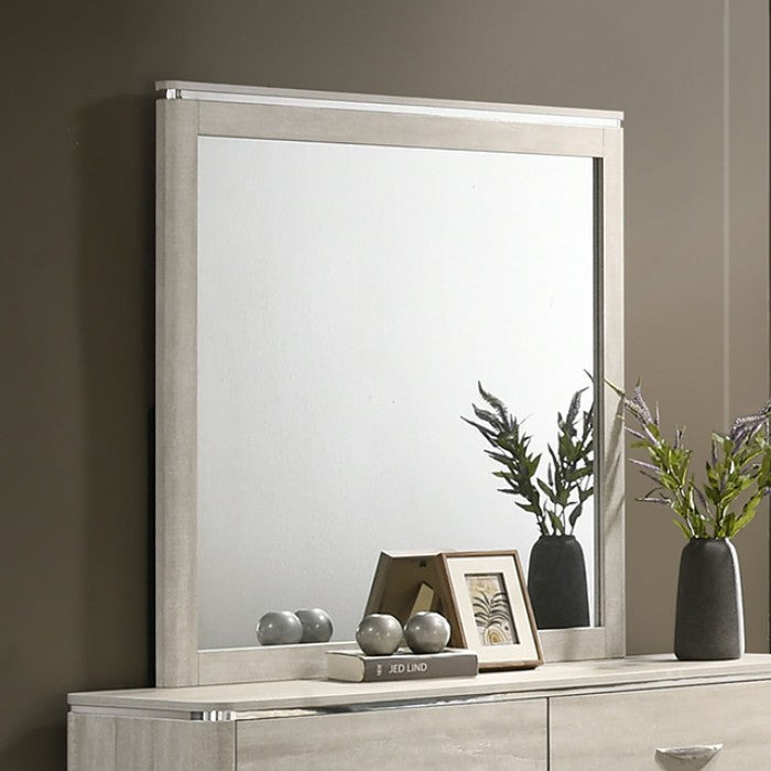FM72013LG 4 pc Farsund dusty grey finish wood curved edges LED lighting queen bedroom set