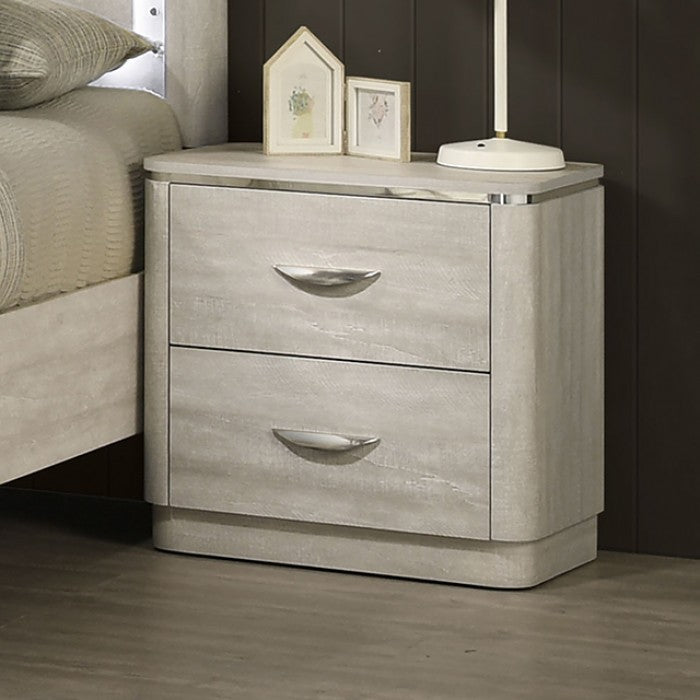 FM72013LG 4 pc Farsund dusty grey finish wood curved edges LED lighting queen bedroom set
