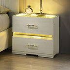 FM72015BG-4PC 4 pc set Lucida beige finish wood padded faux fur headboard queen bedroom set LED lighted accents