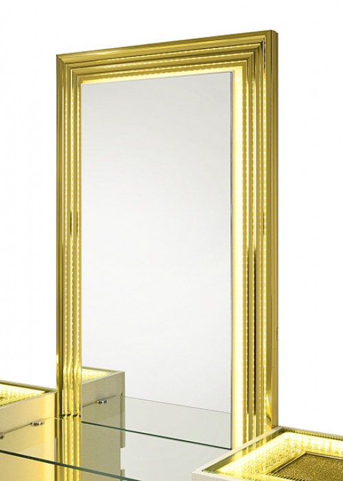 FM72015BG-V-SET  3 pc Lucida beige crocodile skin texture gold accents LED make up vanity set