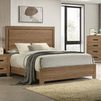 FM72017BR-4PC 4 pc Panelli chestnut finish wood recessed panel headboard queen bedroom set
