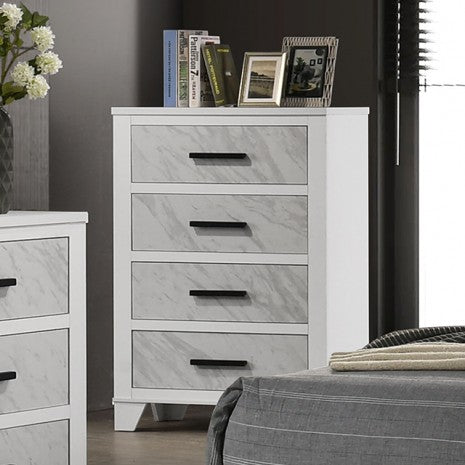 Darlene FM72018WH Marble White & Grey Finish for Modern Chest of drawers