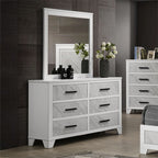 Darlene FM72018WH-4PC 4-Piece Queen Size Faux Marble Panel Headboard Set in White & Grey Finish for Modern Bedroom Decor