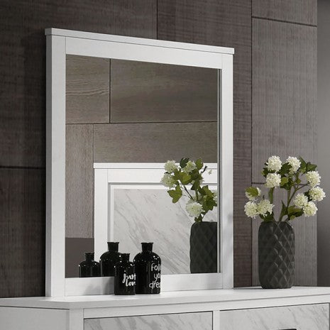 Darlene FM72018WH-4PC 4-Piece Queen Size Faux Marble Panel Headboard Set in White & Grey Finish for Modern Bedroom Decor