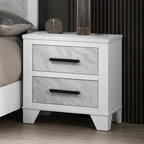 Darlene FM72018WH-4PC 4-Piece Queen Size Faux Marble Panel Headboard Set in White & Grey Finish for Modern Bedroom Decor