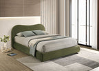FM72019GR Grimsby olive green velvet fabric upholstered curved back style queen bed storage footboard