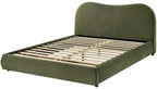 FM72019GR Grimsby olive green velvet fabric upholstered curved back style queen bed storage footboard