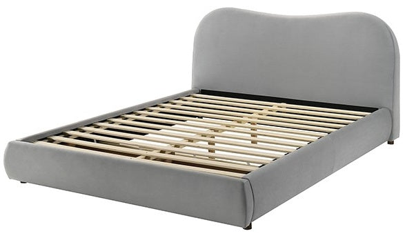 FM72019LG Grimsby light grey velvet fabric upholstered curved back style queen bed storage footboard