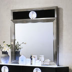 FM72020DG-4PC 4 pc set Noire charcoal grey /black finish wood padded queen bedroom set LED lighted accents silver trim