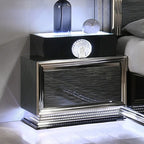 FM72020DG-4PC 4 pc set Noire charcoal grey /black finish wood padded queen bedroom set LED lighted accents silver trim