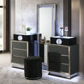 FM72020DG-V-SET 3 pc Noire charcoal grey and black finish wood make up bedroom vanity set LED lighting