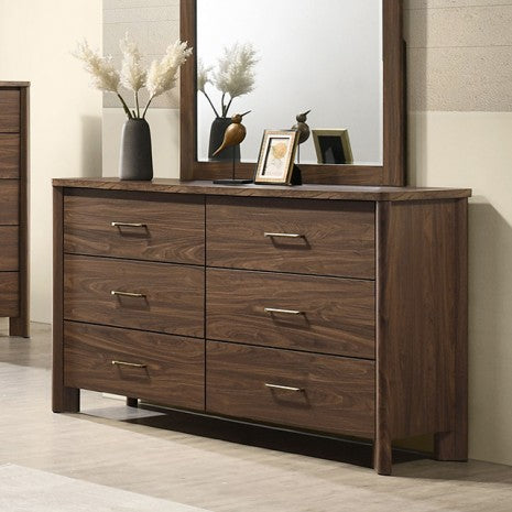 FM72022WN-4PC 4 pc Hayward walnut finish wood channeled padded fabric with LED accents queen bedroom set
