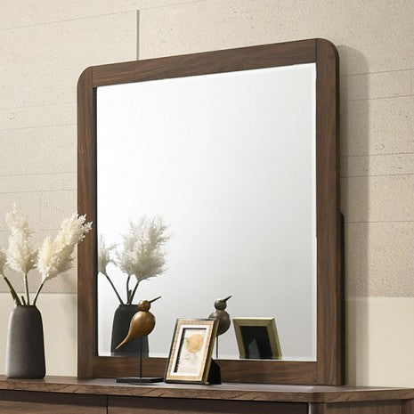 FM72022WN-4PC 4 pc Hayward walnut finish wood channeled padded fabric with LED accents queen bedroom set