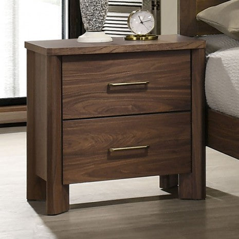 FM72022WN-4PC 4 pc Hayward walnut finish wood channeled padded fabric with LED accents queen bedroom set