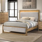 FM72023NT-4PC 4 pc Elinora natural finish wood fabric upholstered LED queen bedroom set