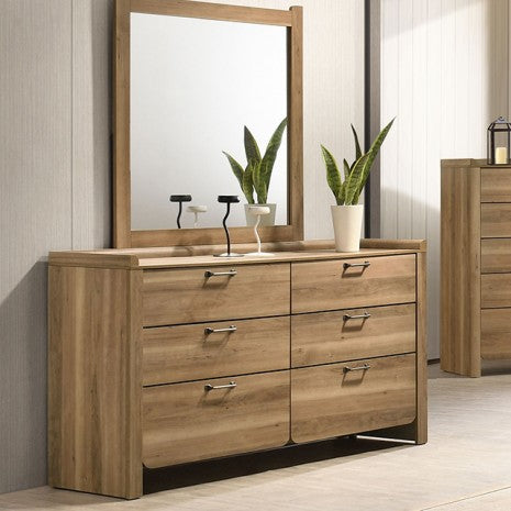 FM72023NT-4PC 4 pc Elinora natural finish wood fabric upholstered LED queen bedroom set