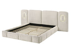 FM72024IV Newhaven ivory white tufted fabric upholstered paneled queen platform bed LED lighting