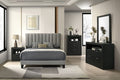 FM72026BK-4PC 4 pc Altamari grey fabric black finish wood channeled padded queen bedroom set