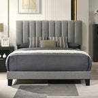 FM72026BK-4PC 4 pc Altamari grey fabric black finish wood channeled padded queen bedroom set