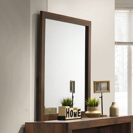 FM72026WN-4PC 4 pc Altamari brown fabric walnut finish wood channeled padded queen bedroom set