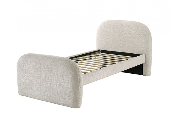 FM72028IV Vanni ivory white fabric upholstered twin rounded top trundle bed