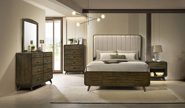 FM72029WN-4PC 4 pc Eastlin walnut finish wood mid-century modern rounded accents queen bedroom set