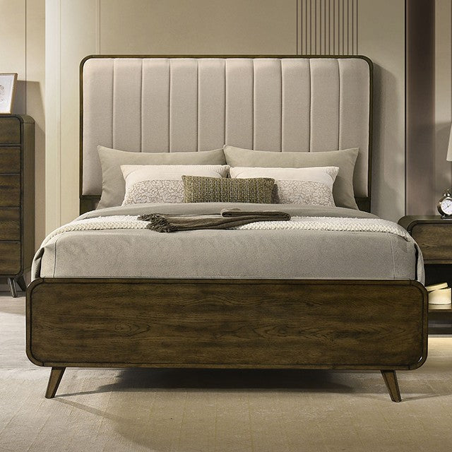 FM72029WN-4PC 4 pc Eastlin walnut finish wood mid-century modern rounded accents queen bedroom set