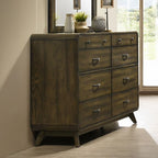 FM72032AK-4PC 4 pc Heswall walnut finish wood mid-century modern fabric upholstered queen bedroom set