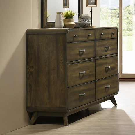 FM72029WN-4PC 4 pc Eastlin walnut finish wood mid-century modern rounded accents queen bedroom set