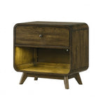 FM72032AK-4PC 4 pc Heswall walnut finish wood mid-century modern fabric upholstered queen bedroom set