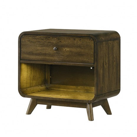 FM72029WN-4PC 4 pc Eastlin walnut finish wood mid-century modern rounded accents queen bedroom set