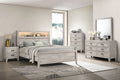 FM7202WH-4PC 4 pc Mysen white wash finish wood LED storage headboard modern queen bedroom set